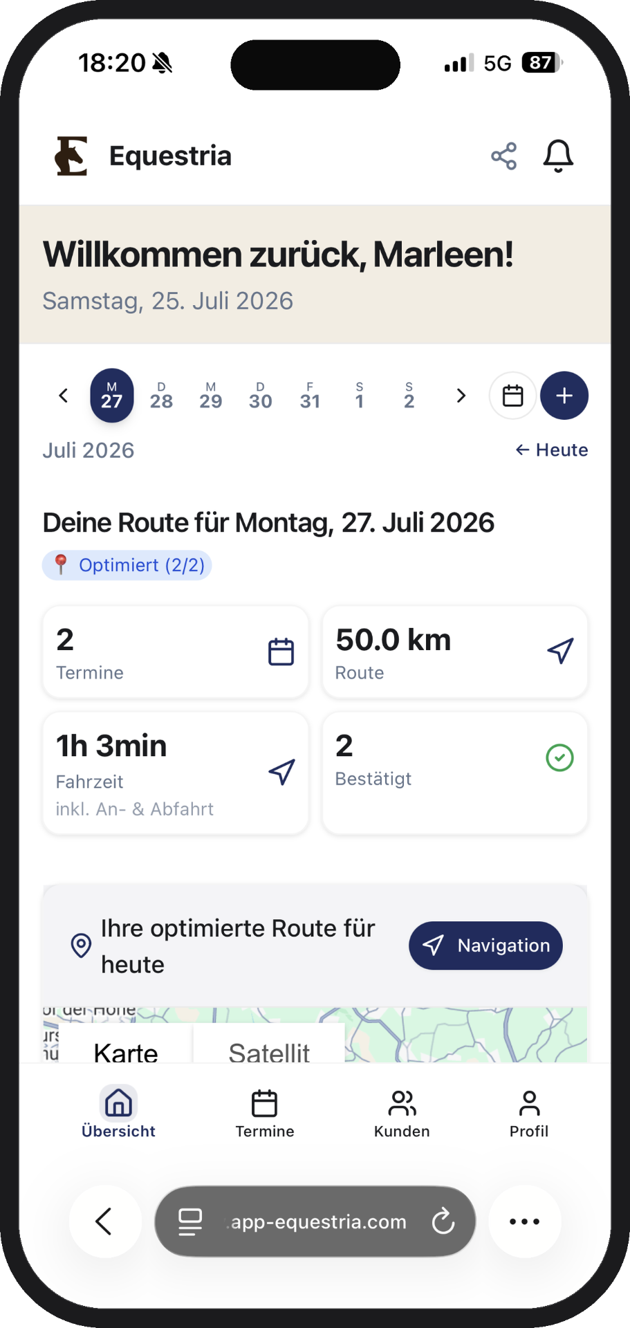App-Ansicht: Tagesroute