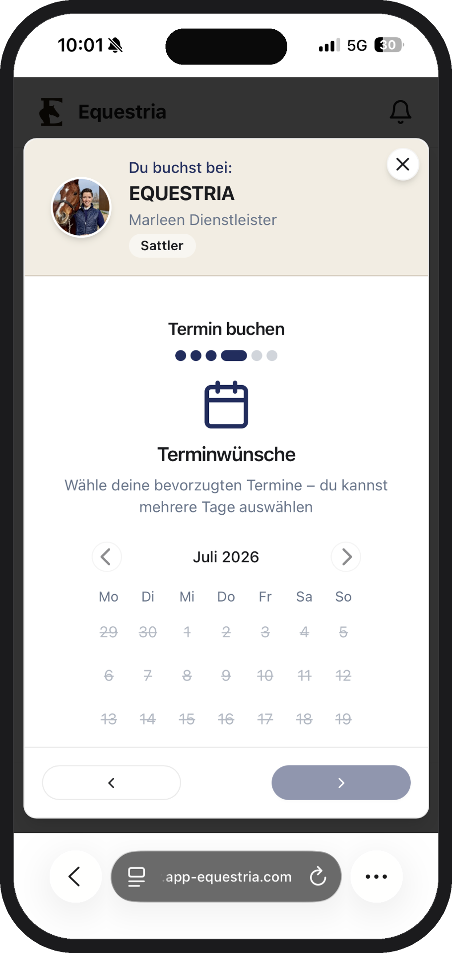 App-Ansicht: Termin buchen